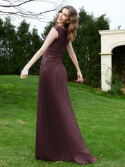 Robe Appliquée de A-ligne en Mousseline et Dentelle Cabernet Grande Taille