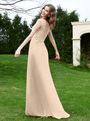 Robe Appliquée de A-ligne en Mousseline et Dentelle Champagne Grande Taille