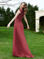 Robe Appliquée de A-ligne en Mousseline et Dentelle Cannelle Rose Grande Taille