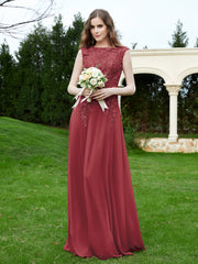 Robe Appliquée de A-ligne en Mousseline et Dentelle Cannelle Rose Grande Taille