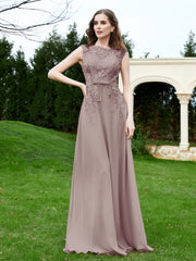 Robe Appliquée de A-ligne en Mousseline et Dentelle Dusk Grande Taille