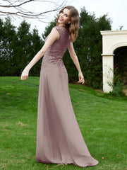 Robe Appliquée de A-ligne en Mousseline et Dentelle Dusk