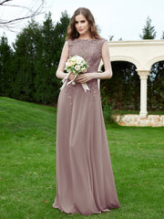 Robe Appliquée de A-ligne en Mousseline et Dentelle Dusk