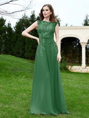 Robe Appliquée de A-ligne en Mousseline et Dentelle Emeraude Grande Taille