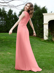 Robe Appliquée de A-ligne en Mousseline et Dentelle Flamant Grande Taille