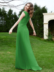 Robe Appliquée de A-ligne en Mousseline et Dentelle Vert Grande Taille
