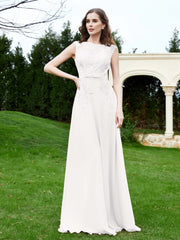 Robe Appliquée de A-ligne en Mousseline et Dentelle Ivoire Grande Taille