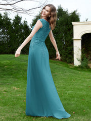 Robe Appliquée de A-ligne en Mousseline et Dentelle Jade Grande Taille
