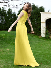Robe Appliquée de A-ligne en Mousseline et Dentelle Citron Grande Taille