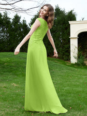 Robe Appliquée de A-ligne en Mousseline et Dentelle Vert Citron Grande Taille