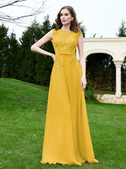 Robe Appliquée de A-ligne en Mousseline et Dentelle Souci Grande Taille