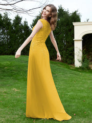 Robe Appliquée de A-ligne en Mousseline et Dentelle Souci Grande Taille