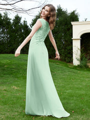 Robe Appliquée de A-ligne en Mousseline et Dentelle Vert Menthe Grande Taille