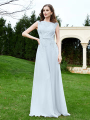 Robe Appliquée de A-ligne en Mousseline et Dentelle Brume Grande Taille