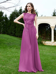 Robe Appliquée de A-ligne en Mousseline et Dentelle Orchidee Grande Taille