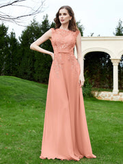 Robe Appliquée de A-ligne en Mousseline et Dentelle Papaye Grande Taille