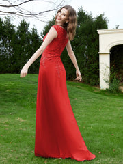 Robe Appliquée de A-ligne en Mousseline et Dentelle Rouge Grande Taille