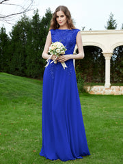 Robe Appliquée de A-ligne en Mousseline et Dentelle Bleu Royale Grande Taille