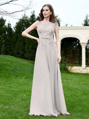 Robe Appliquée de A-ligne en Mousseline et Dentelle Argent Grande Taille