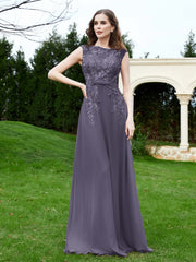 Robe Appliquée de A-ligne en Mousseline et Dentelle Orageux