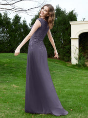Robe Appliquée de A-ligne en Mousseline et Dentelle Orageux Grande Taille
