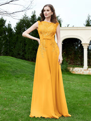 Robe Appliquée de A-ligne en Mousseline et Dentelle Mandarine Grande Taille