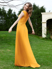 Robe Appliquée de A-ligne en Mousseline et Dentelle Mandarine Grande Taille