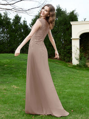 Robe Appliquée de A-ligne en Mousseline et Dentelle Taupe Grande Taille