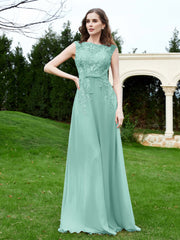 Robe Appliquée de A-ligne en Mousseline et Dentelle Turquoise