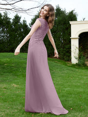 Robe Appliquée de A-ligne en Mousseline et Dentelle Vintage Mauve Grande Taille
