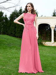 Robe Appliquée de A-ligne en Mousseline et Dentelle Pastèque Grande Taille