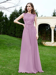 Robe Appliquée de A-ligne en Mousseline et Dentelle Glycine
