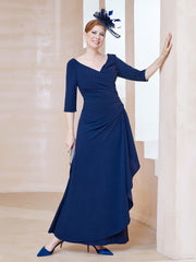 Robe de A-ligne Plissée en Mousseline Longueur au Sol Bleu Marine Clair