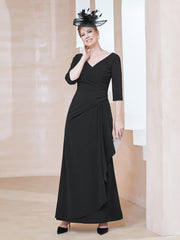 Robe de A-ligne Plissée en Mousseline Longueur au Sol Noir Grande Taille