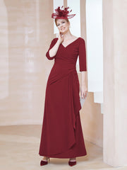 Robe de A-ligne Plissée en Mousseline Longueur au Sol Bordeaux Grande Taille