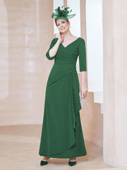 Robe de A-ligne Plissée en Mousseline Longueur au Sol Vert Foncé Grande Taille