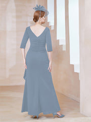 Robe de A-ligne Plissée en Mousseline Longueur au Sol Bleu Poudré