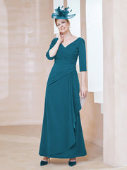 Robe de A-ligne Plissée en Mousseline Longueur au Sol Bleu Encre Grande Taille