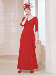 Robe de A-ligne Plissée en Mousseline Longueur au Sol Rouge