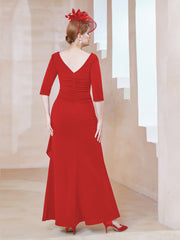 Robe de A-ligne Plissée en Mousseline Longueur au Sol Rouge