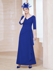 Robe de A-ligne Plissée en Mousseline Longueur au Sol Bleu Royale Grande Taille