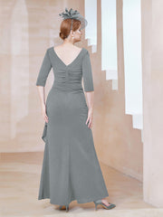 Robe de A-ligne Plissée en Mousseline Longueur au Sol Gris Acier Grande Taille