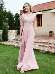 Robe de A-ligne en Mousseline avec Décolleté Illusion Rose Poudré Grande Taille