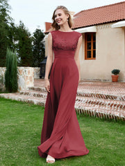 Robe de A-ligne en Mousseline avec Décolleté Illusion Cannelle Rose