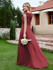 Robe de A-ligne en Mousseline avec Décolleté Illusion Cannelle Rose Grande Taille