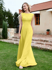 Robe de A-ligne en Mousseline avec Décolleté Illusion Citron Grande Taille