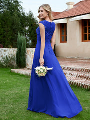 Robe de A-ligne en Mousseline avec Décolleté Illusion Bleu Royale Grande Taille