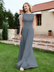 Robe de A-ligne en Mousseline avec Décolleté Illusion Bleu de Schiste Grande Taille
