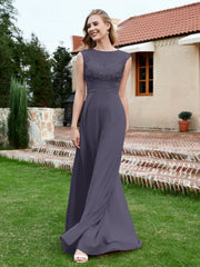 Robe de A-ligne en Mousseline avec Décolleté Illusion Orageux Grande Taille