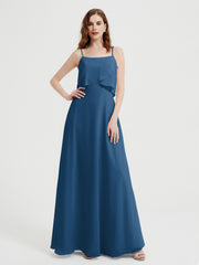 Spaghetti Bretelles Simple Robes De Demoiselle d'Honneur Bleu Encre